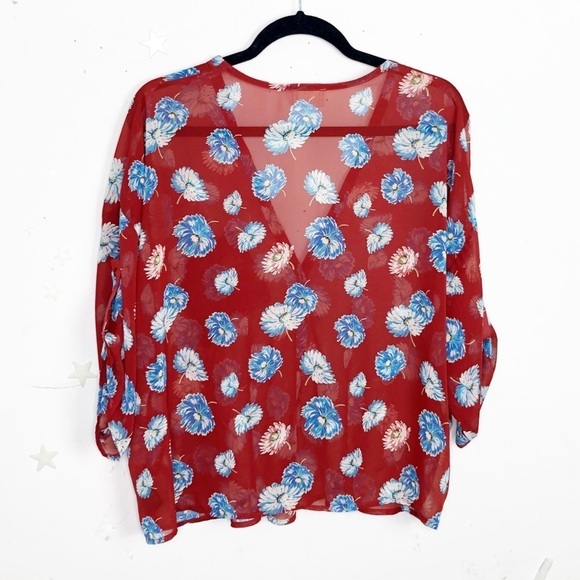 PINS and needle sheer floral button down blouse - Picture 9 of 11